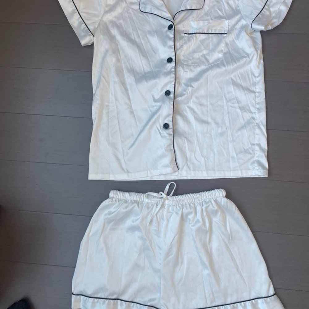 White Silk PJ Set (Perfect for Bride on Wedding)